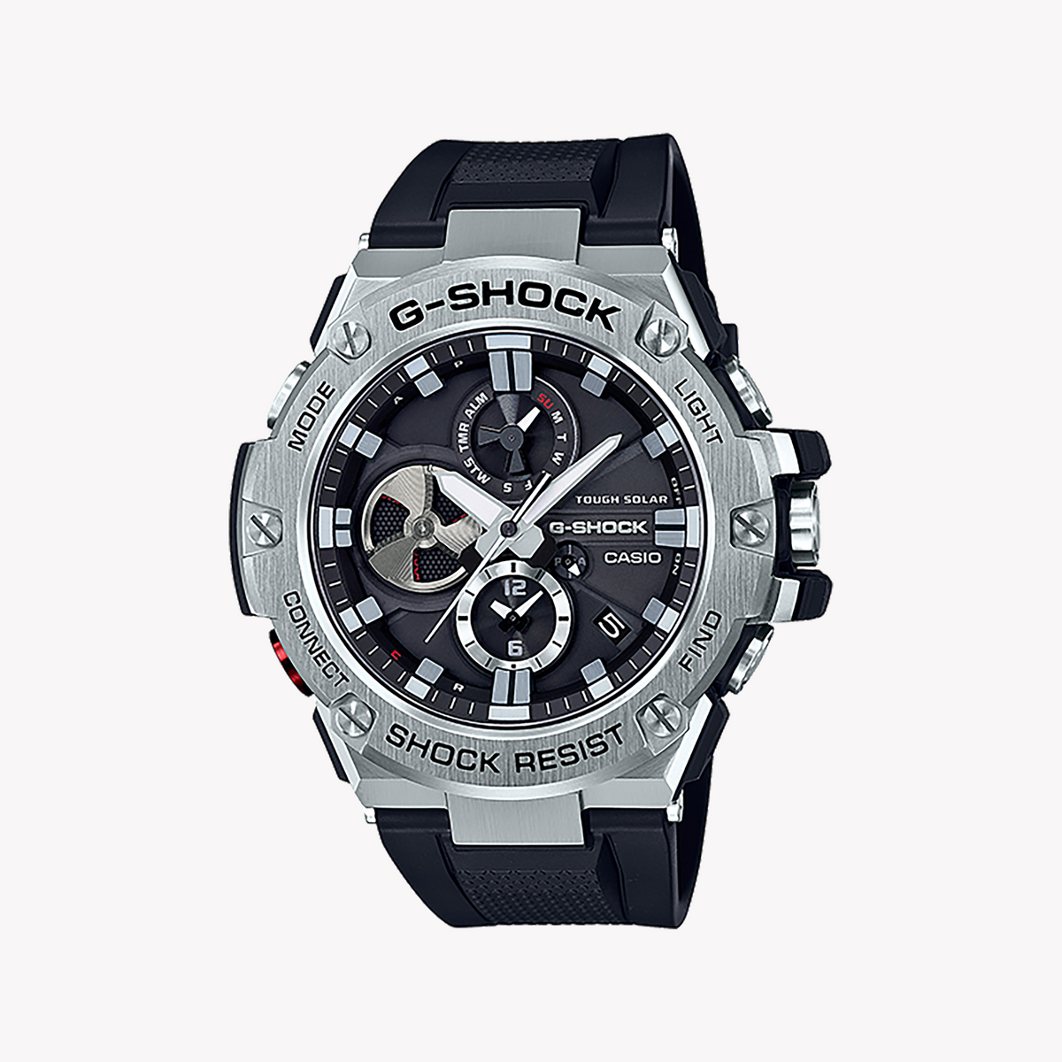 CASIO G-SHOCK GST-B100-1ADR - UNYIELDING STYLE FOR THE MODERN EXPLORER Men's Watch with silver stainless steel case and bold black resin band