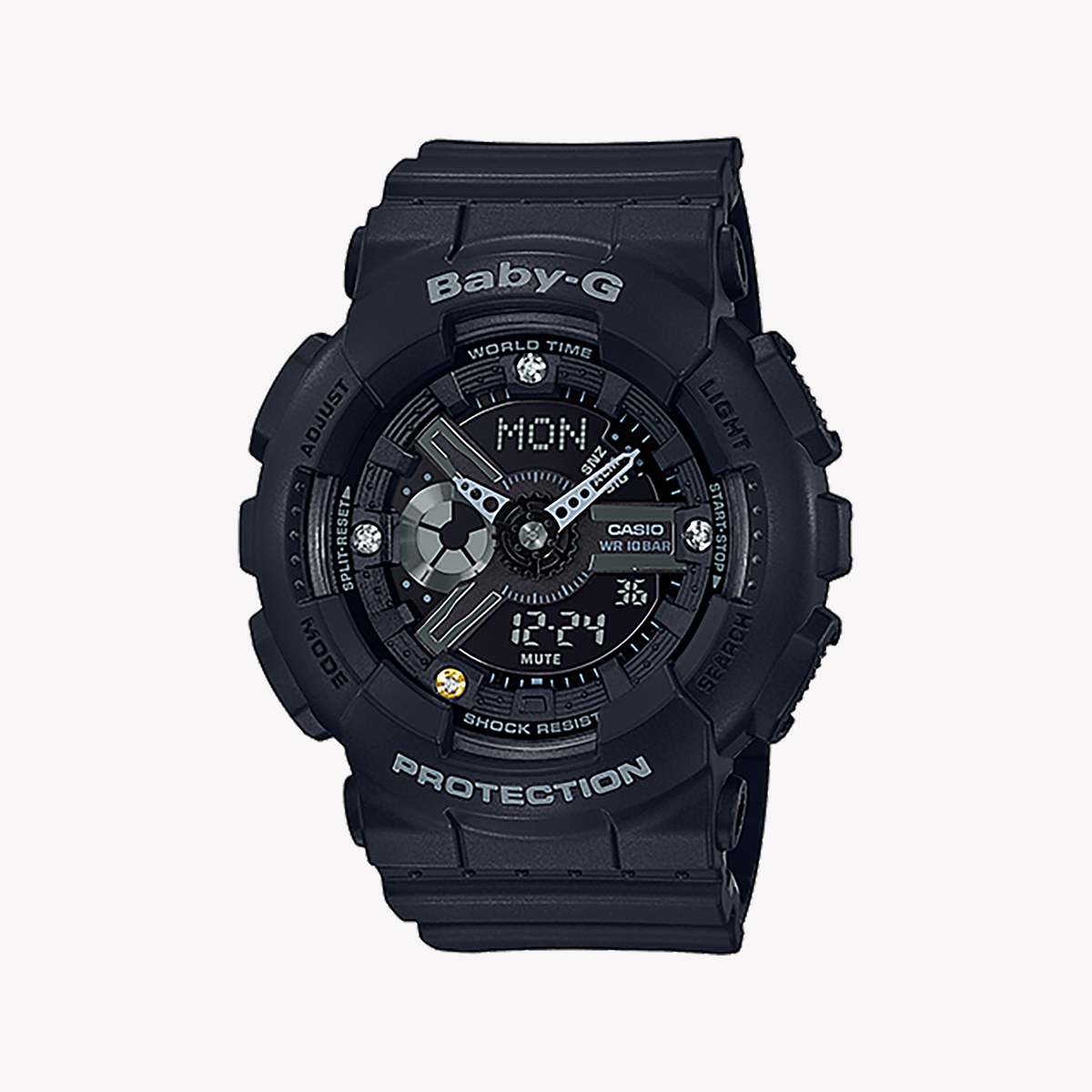 BA-135DD-1ADR BABY-G - STYLISHLY TOUGH SPORTY WOMEN'S WATCH with BLACK RESIN BAND & DIGITAL DIAL
