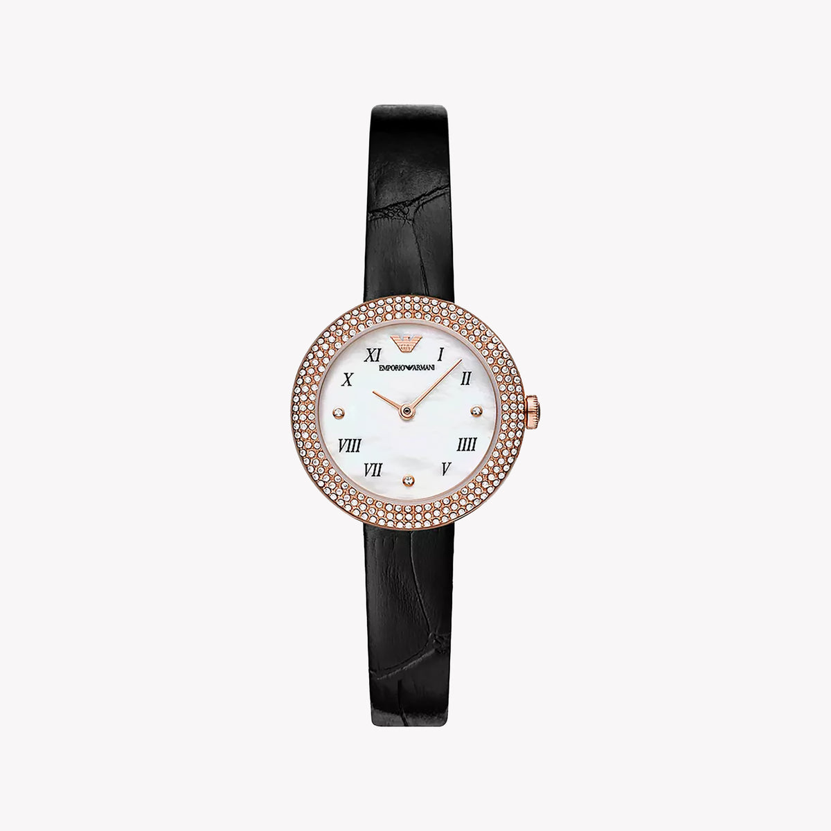 EMPORIO ARMANI AR11356 - ELEGANT ROSE GOLD WOMEN'S TIMEPIECE with BLACK LEATHER BAND