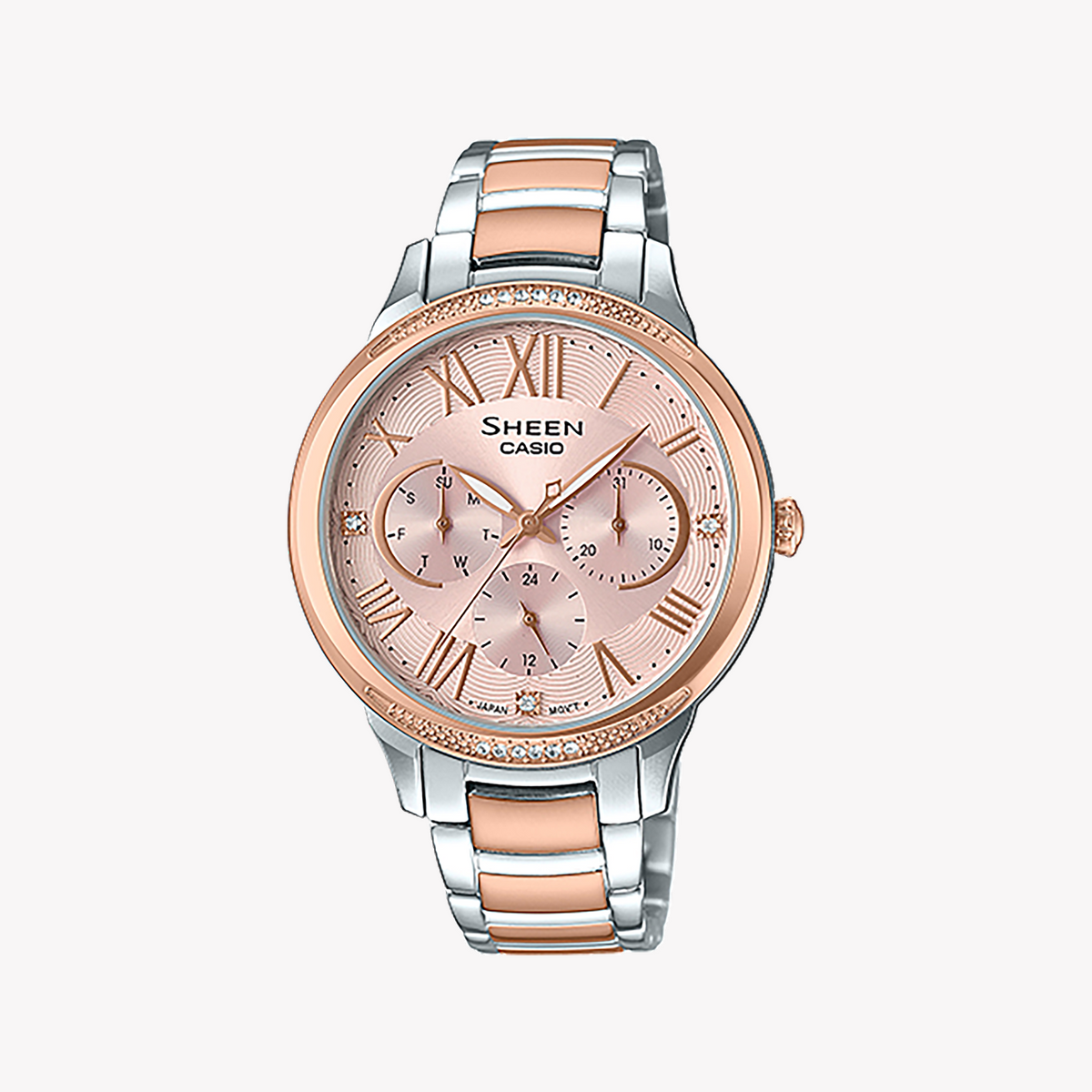 CASIO SHE-3058SPG-4AUDR ELEGANTLY CHIC - SPORTY LUXURY WOMEN'S WATCH with Swarovski Crystals and Rose Gold Band