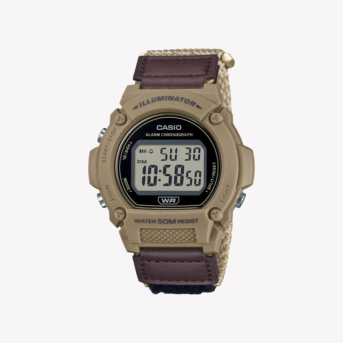 CASIO W-219HB-5AV UNLEASHED SPIRIT - MEN'S SPORTY DIGITAL TIMEPIECE WITH TAN FABRIC BAND
