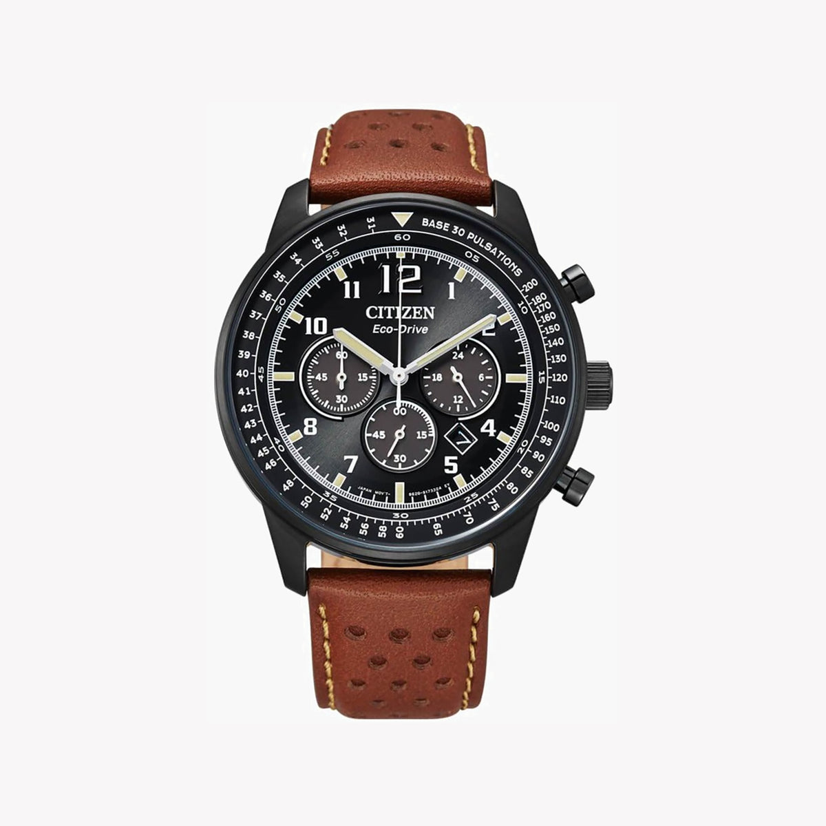 CITIZEN CA4505-12E - BOLD & TIMELESS: Men's Chronograph Watch with Black Dial & Brown Leather Band