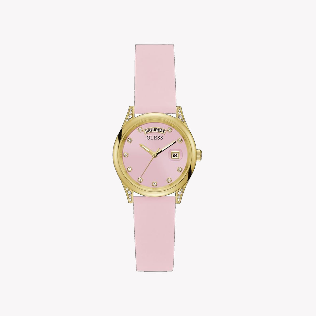 GUESS GW0356L2 SPECTACULAR PINK & GOLD - CHARMING SOPHISTICATION Women’s Watch with pink silicone band and vibrant dial