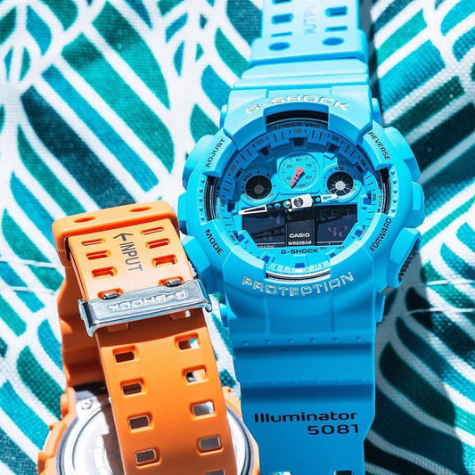 G-SHOCK GA-100RS-2ADR - BOLD ADVENTURE Unisex Watch with Vibrant Blue Resin Band & Rugged Digital Features-i-Watch-2