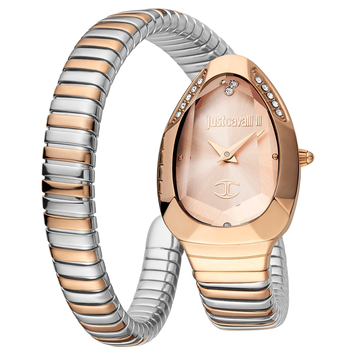 JUST CAVALLI Women's Watch with Rose Gold Stainless Steel Case and Silver & Rose Gold Stainless Steel Band