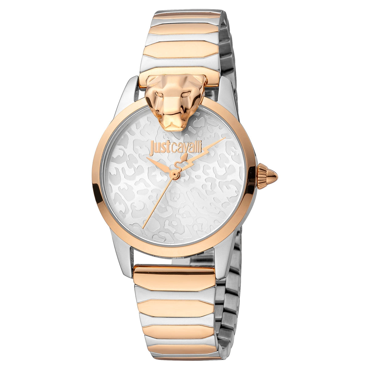 JUST CAVALLI Women's Watch with Silver & Rose Gold Stainless Steel Case and Silver & Rose Gold Stainless Steel Band