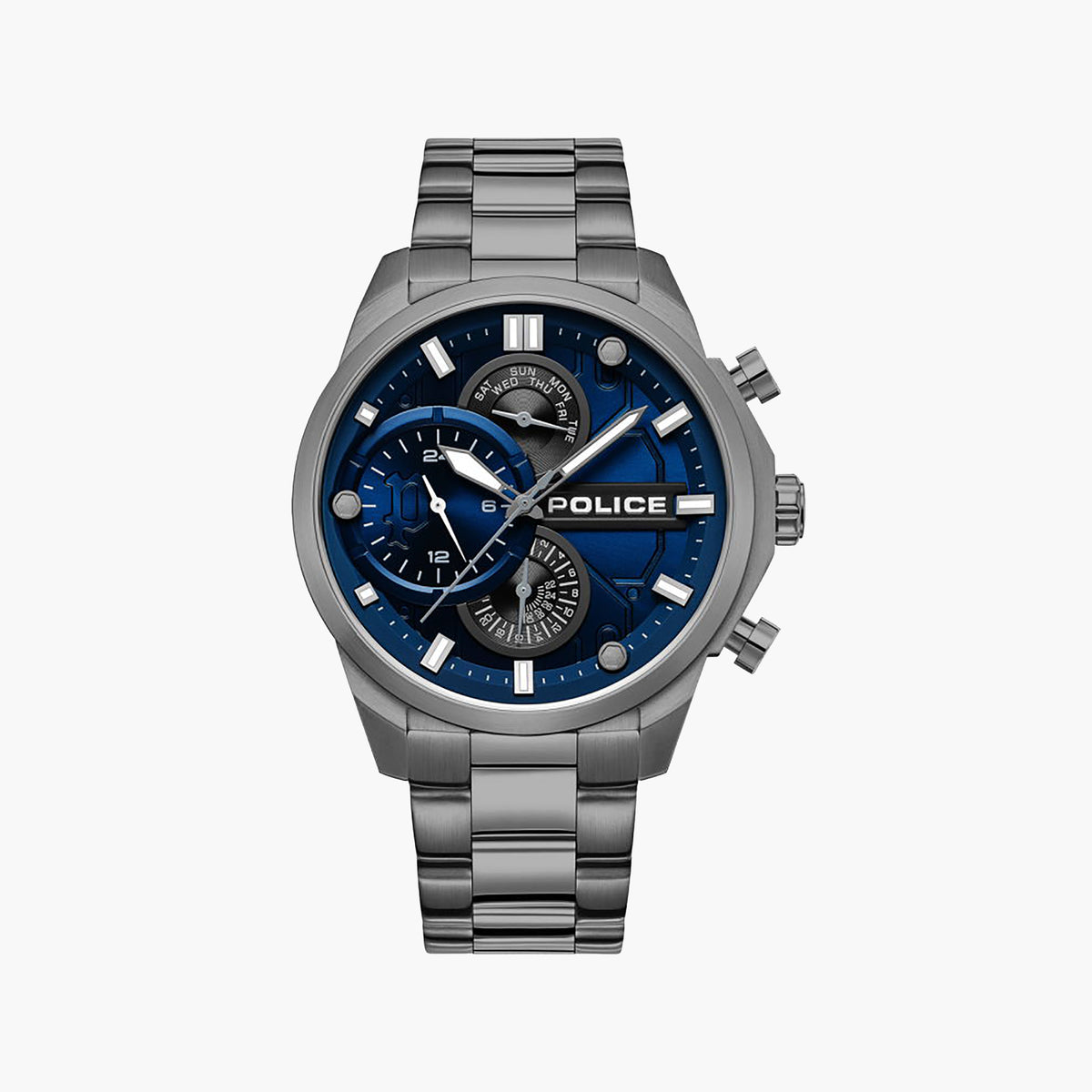 POLICE PEWGK0039205 - MASCULINE ADVENTURER: STYLISH GREY & BLUE STAINLESS STEEL WATCH