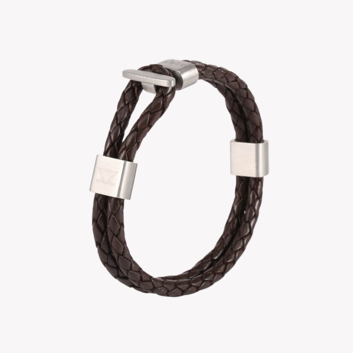 Zink Men's Brown Stainless Steel & Leather Bracelet | Zjbc004slbw