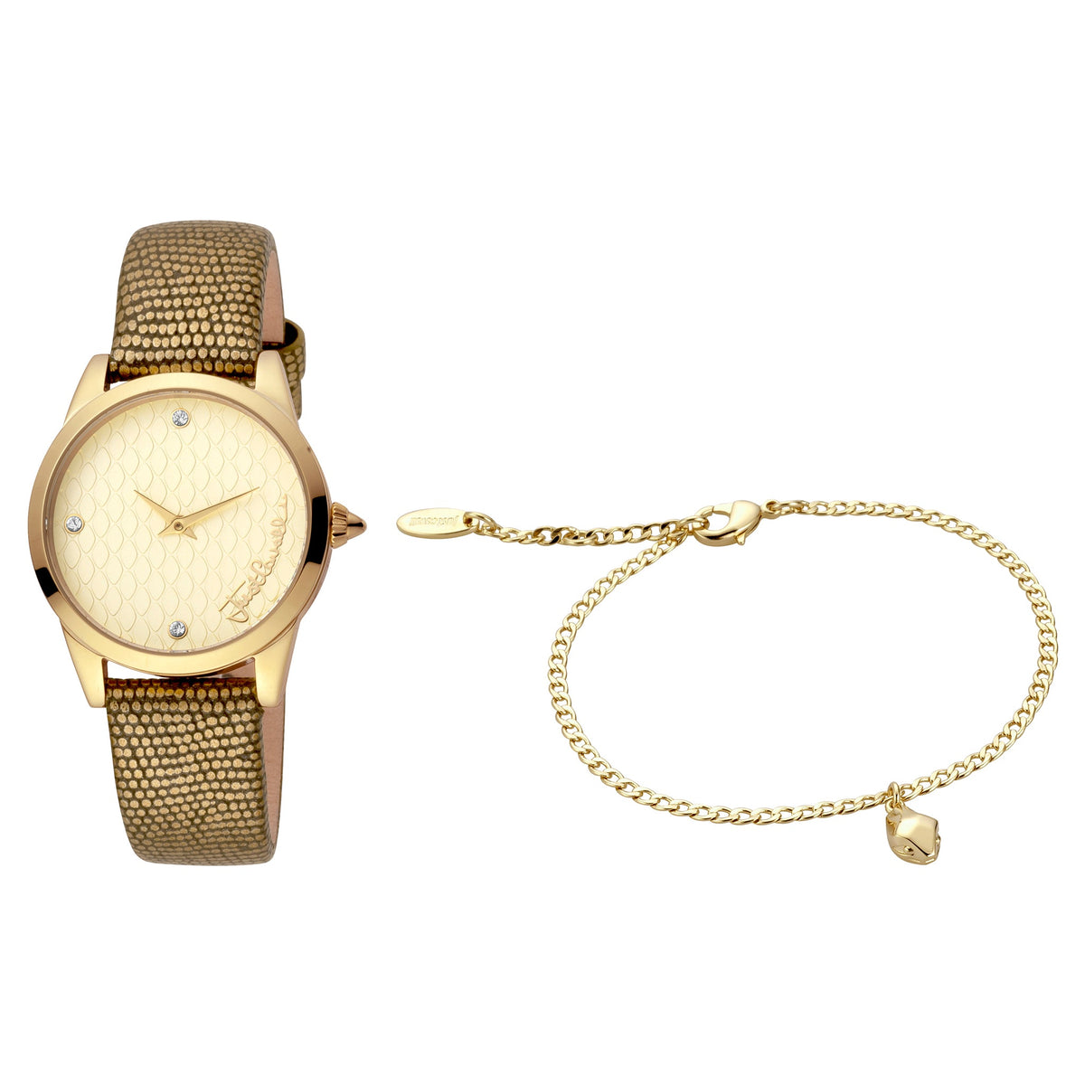 JUST CAVALLI Women's Watch with Gold Stainless Steel Case and Gold Leather Band