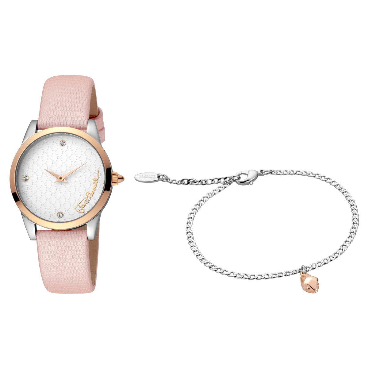 JUST CAVALLI Women's Watch with Silver Stainless Steel Case and Pink Leather Band