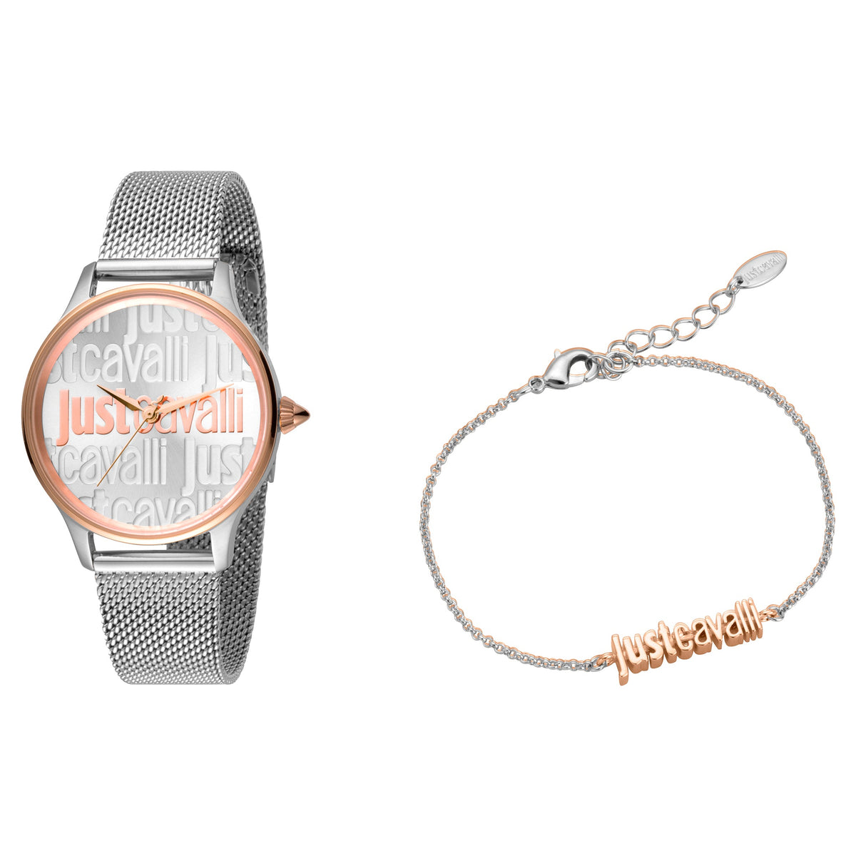 JUST CAVALLI Women's Watch with Silver Stainless Steel Case and Silver & Rose Gold Stainless Steel Band