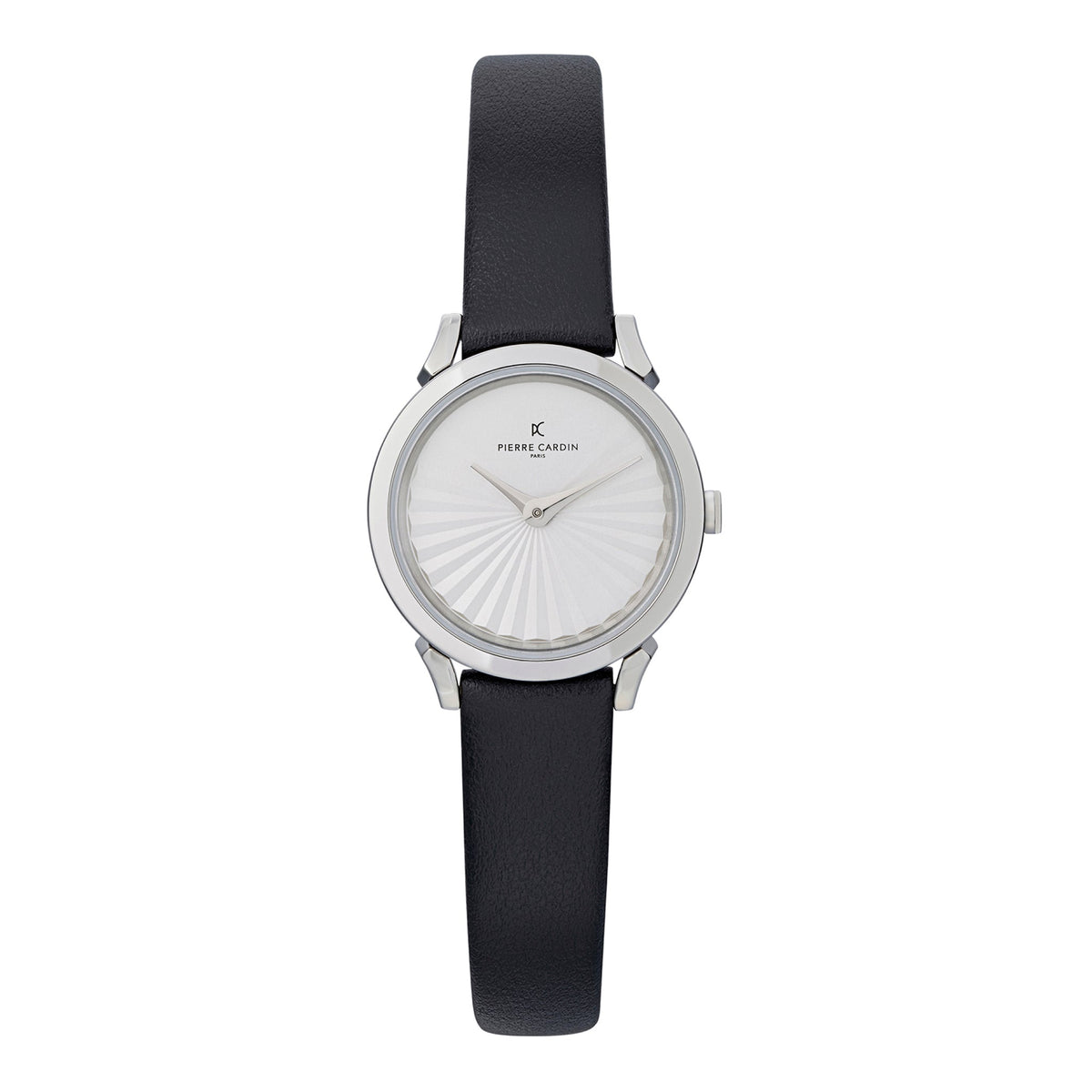 PIERRE CARDIN Women's Watch with Silver Stainless Steel Case and Black Leather Band