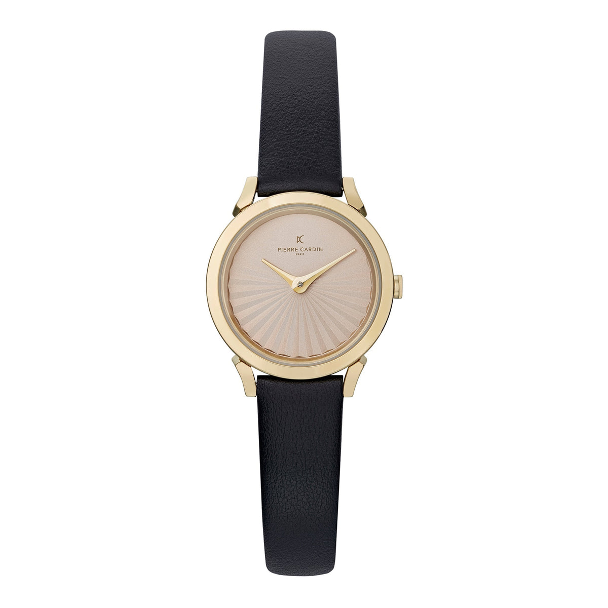 PIERRE CARDIN Women's Watch with Gold Stainless Steel Case and Black Leather Band