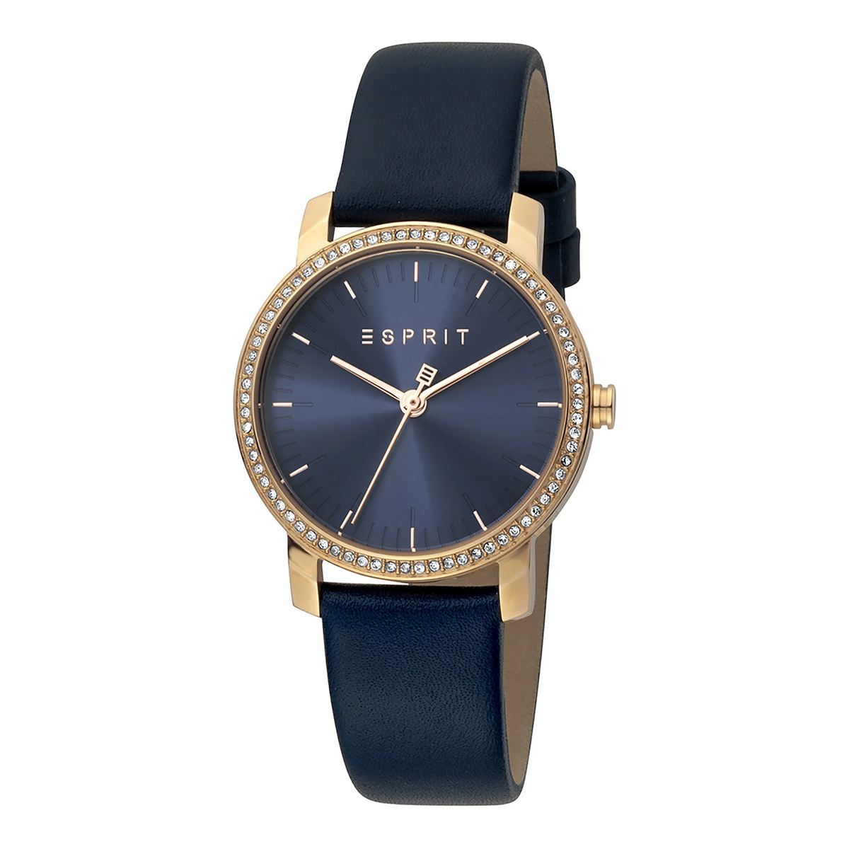 ESPRIT Women's Watch with Rose Gold Stainless Steel Case and Blue Leather Band