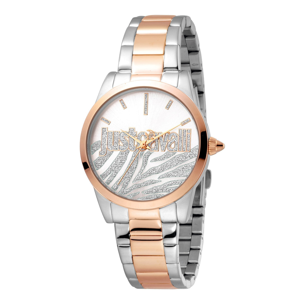 JUST CAVALLI Women's Watch with Silver Stainless Steel Case and Silver & Rose Gold Stainless Steel Band