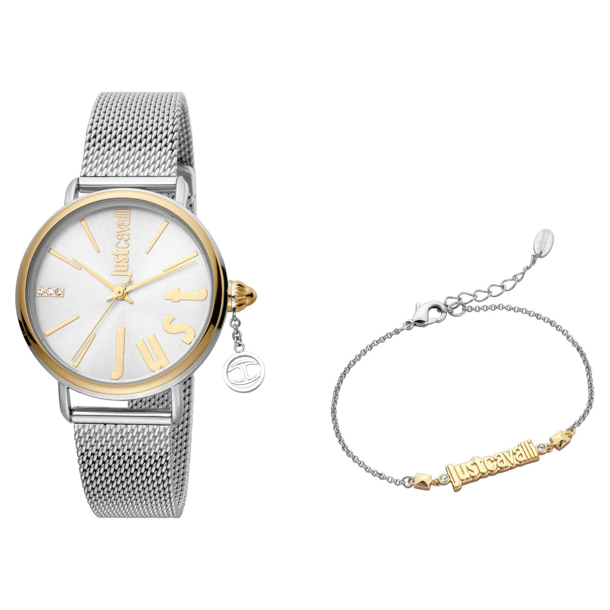 JUST CAVALLI Women's Watch with Silver Metal Case and Silver & Gold Stainless Steel Band