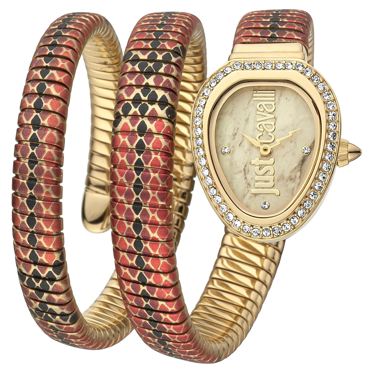 JUST CAVALLI Women's Watch with Gold Stainless Steel Case and Gold & Red & Black Stainless Steel Band