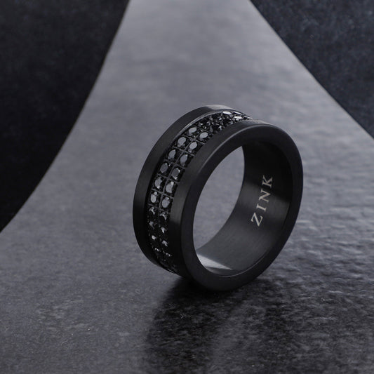 Zink's Bold Statement: The Enigmatic Allure of Gunmetal Stainless Steel Rings with Black Stones