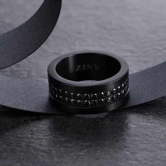 Zink's Bold Statement: The Enigmatic Allure of Gunmetal Stainless Steel Rings with Black Stones