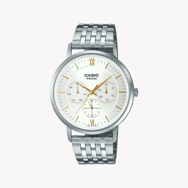 Casio Men's Silver Stainless Steel Watch, White Dial | Mtp-B300d-7avdf by i-watch