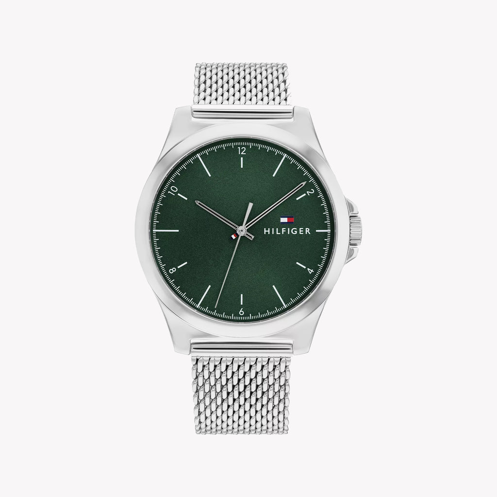 TOMMY HILFIGER 1685492 MENS TIMEPIECE - MODERN SOPHISTICATION WITH GREEN DIAL & STAINLESS STEEL BAND
