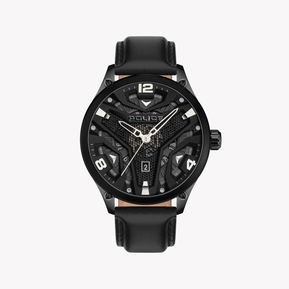 Police Men's Black Leather Watch, Gray Dial | Pewjb2203040 by i-watch