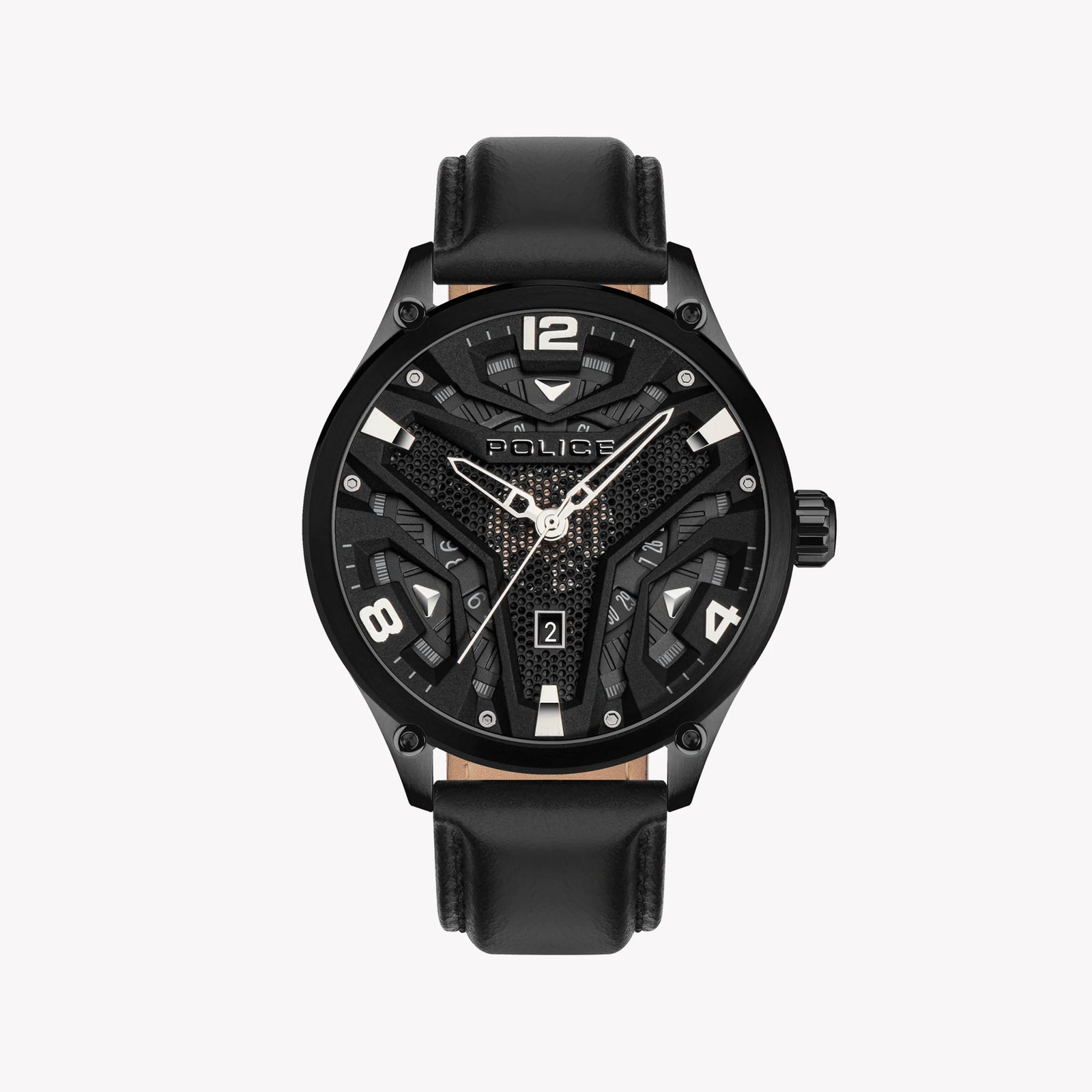 Police Men's Black Leather Watch, Gray Dial | Pewjb2203040 by i-watch