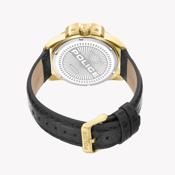 Police Men's Gold Watch, Black Leather Strap | Pewjb0005604 by i-watch