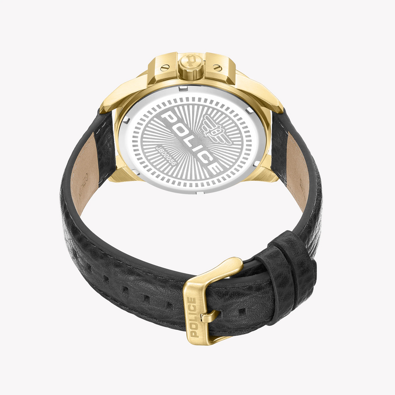 Police Men's Gold Watch, Black Leather Strap | Pewjb0005604 by i-watch