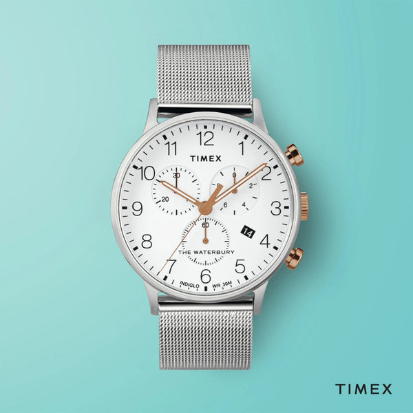 Timex Men's Silver Stainless Steel Watch, White Dial | Tw2t36700