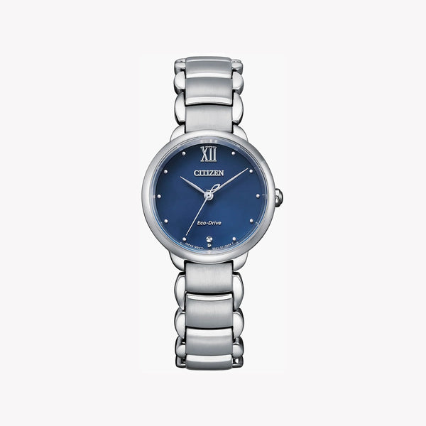 Citizen Women's Silver Stainless Steel Watch, Blue Dial | Em0920-86l by i-watch