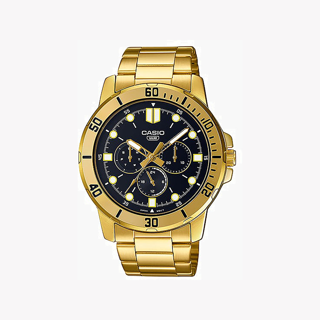 CASIO MTP-VD300G-1E BOLD LUXE - SPORTY ELEGANCE UNLEASHED Men's Watch with gold stainless steel band and black dial