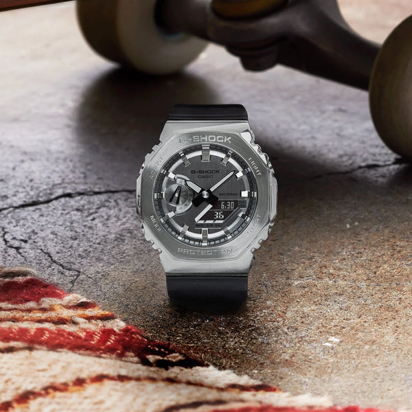G-Shock Men's Silver Stainless Steel Watch, Black Resin | Gm-2100-1adr by i-watch