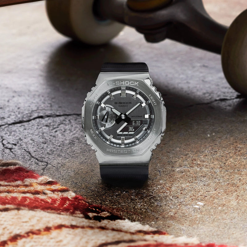 G-Shock Men's Silver Stainless Steel Watch, Black Resin | Gm-2100-1adr by i-watch