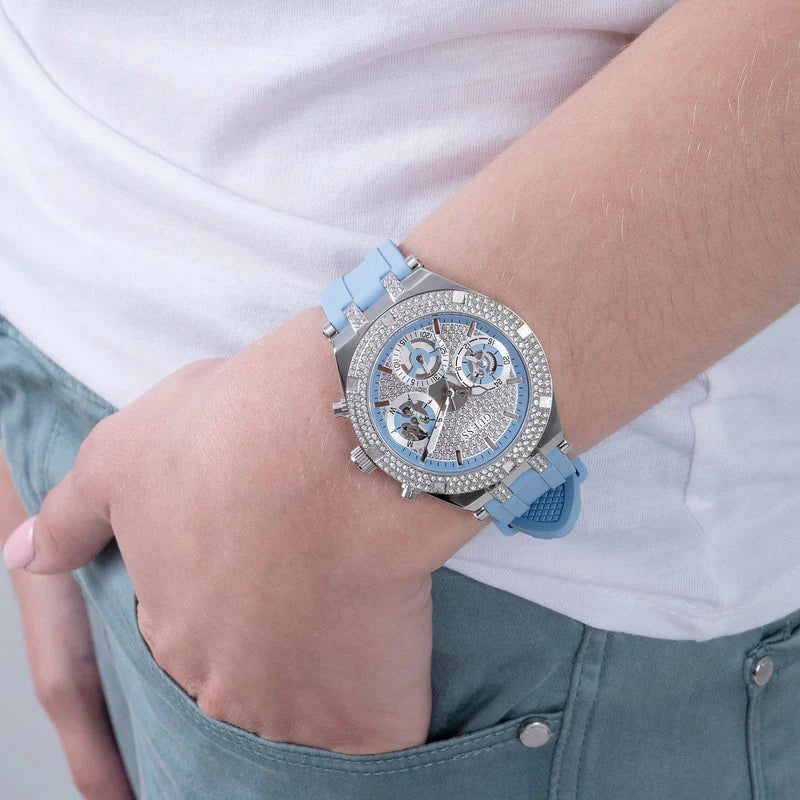 Guess Women's Light Blue Silicone, Silver Stainless Steel | Gw0407l1 by i-watch