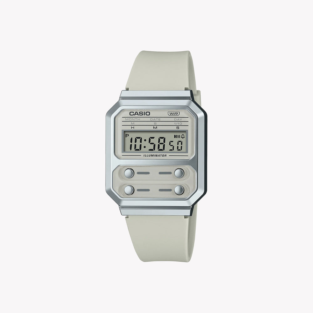 CASIO A100WEF-8A BOLD SPIRIT - SPORTY DIGITAL WATCH WITH CHROME PLATED RESIN AND WHITE DIAL