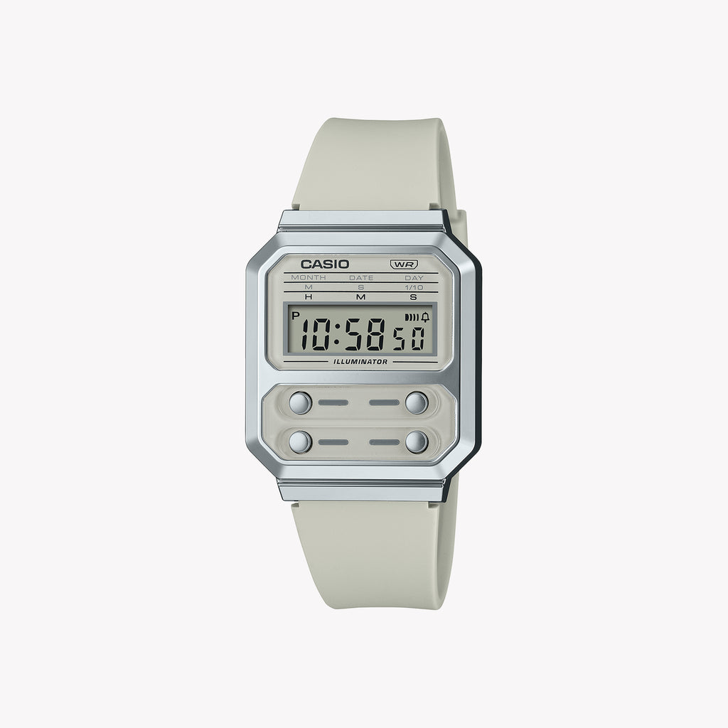 CASIO A100WEF-8A BOLD SPIRIT - SPORTY DIGITAL WATCH WITH CHROME PLATED RESIN AND WHITE DIAL