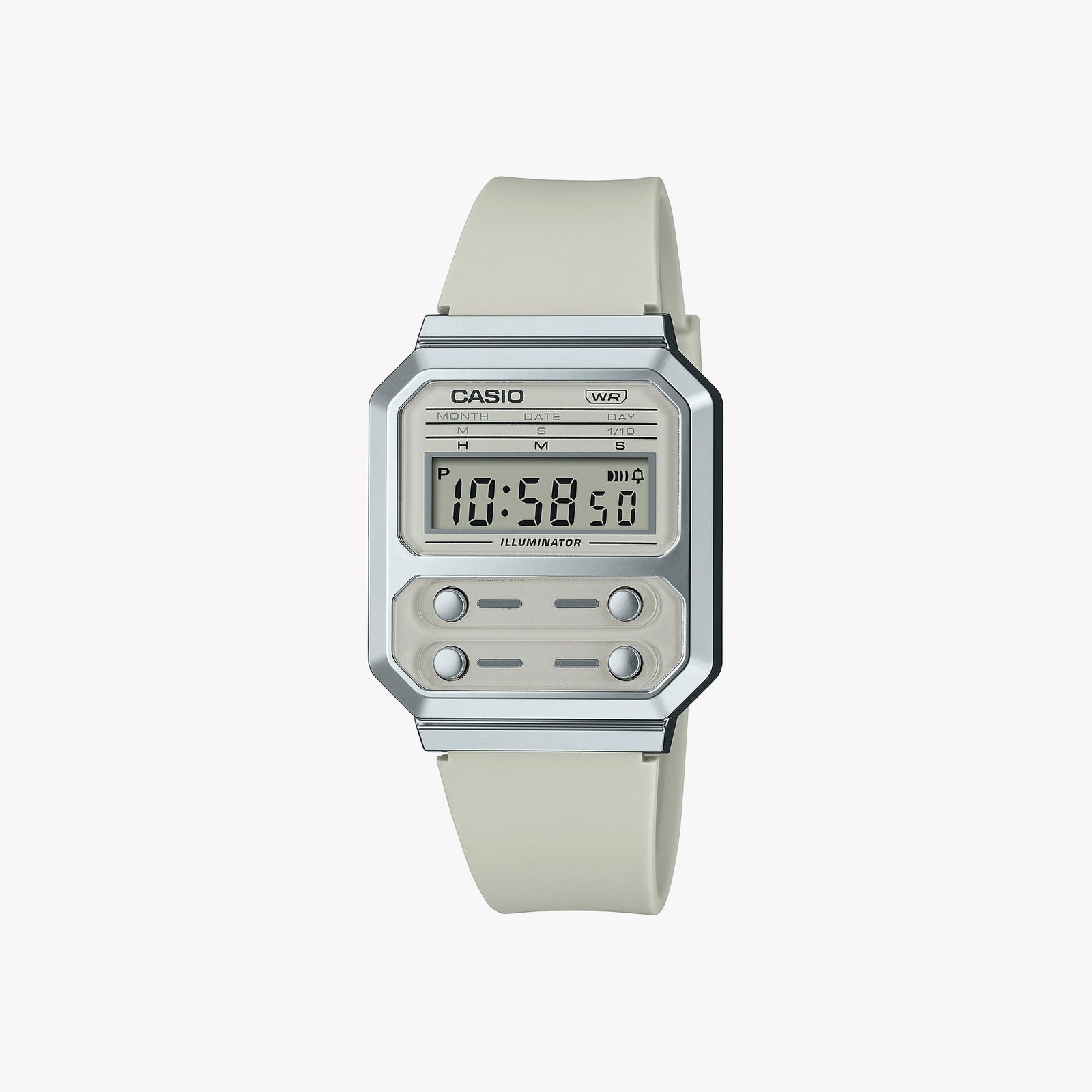 CASIO A100WEF-8A BOLD SPIRIT - SPORTY DIGITAL WATCH WITH CHROME PLATED RESIN AND WHITE DIAL