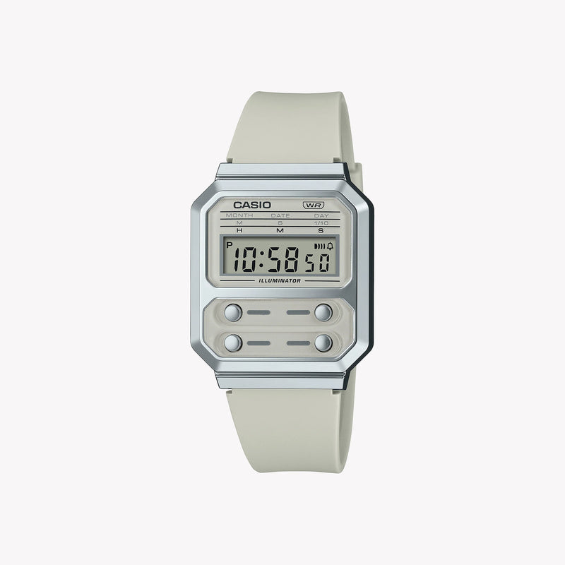 CASIO A100WEF-8A BOLD SPIRIT - SPORTY DIGITAL WATCH WITH CHROME PLATED RESIN AND WHITE DIAL