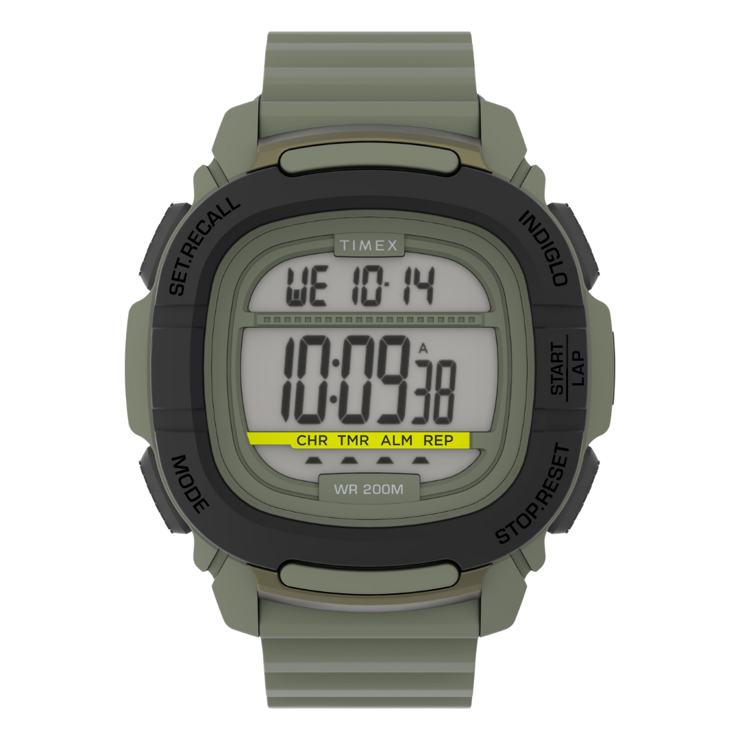 TIMEX Digital Command 47MM Men's Watch - Green Silicone Band & Resin Case, 20 ATM Water Resistant