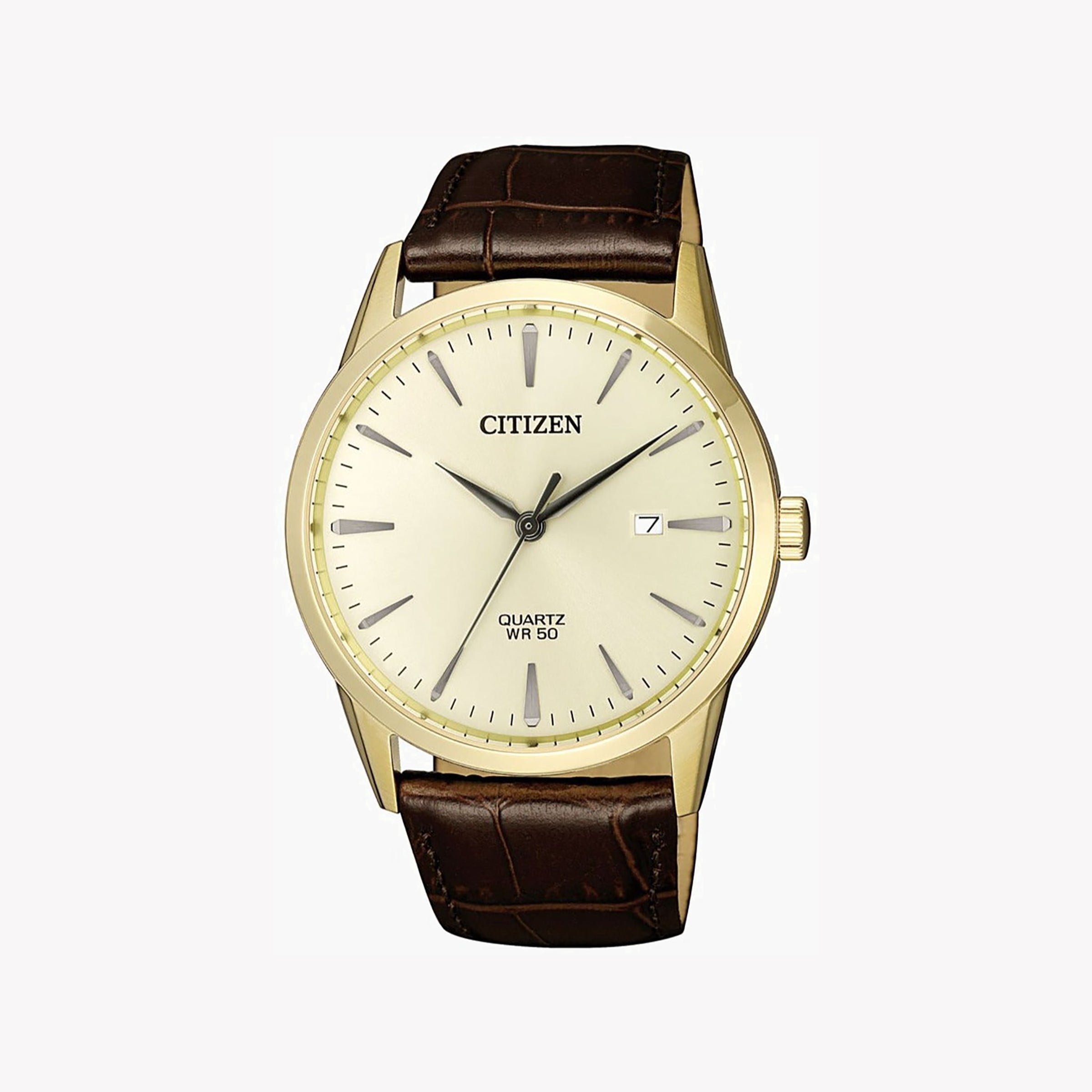 CITIZEN BI5002-14A CLASSIC ELEGANCE - MENS LIGHT GOLD TIMEPIECE WITH BEIGE DIAL & BROWN LEATHER BAND