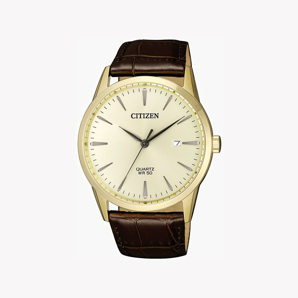 CITIZEN BI5002-14A CLASSIC ELEGANCE - MENS LIGHT GOLD TIMEPIECE WITH BEIGE DIAL & BROWN LEATHER BAND