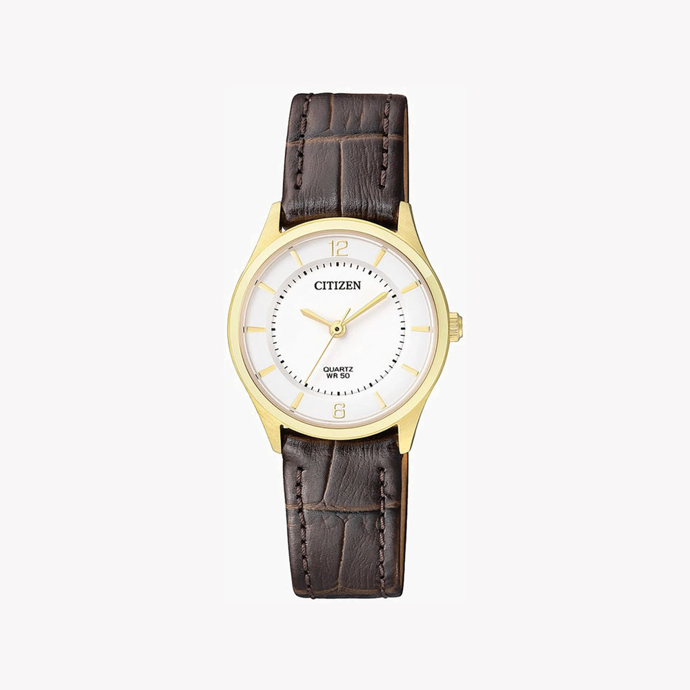 Citizen Er0203-00b - Elegant Gold & White Dial Women's Watch With Luxurious Leather Band by i-watch