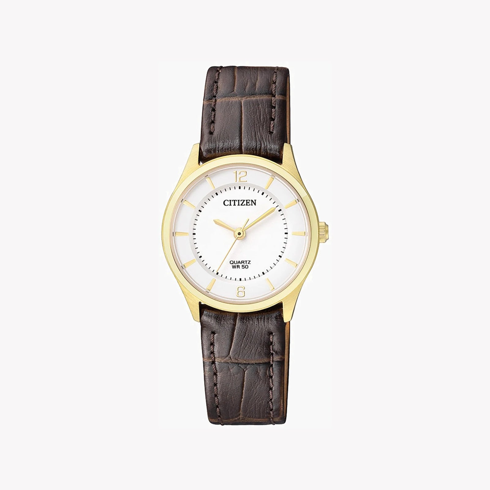 Citizen Er0203-00b - Elegant Gold & White Dial Women's Watch With Luxurious Leather Band by i-watch