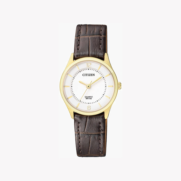 Citizen Er0203-00b - Elegant Gold & White Dial Women's Watch With Luxurious Leather Band by i-watch