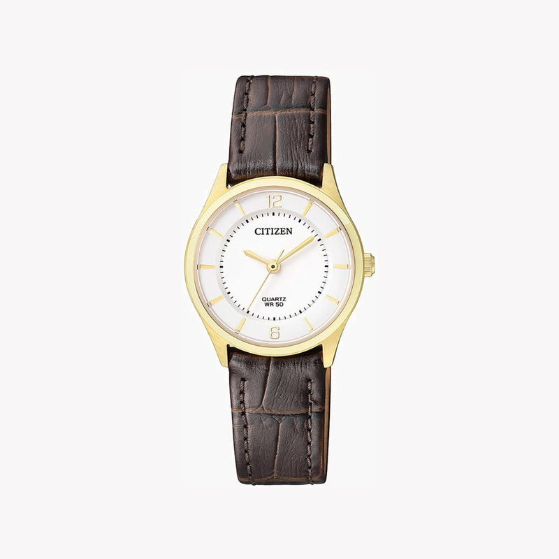 Citizen Er0203-00b - Elegant Gold & White Dial Women's Watch With Luxurious Leather Band by i-watch