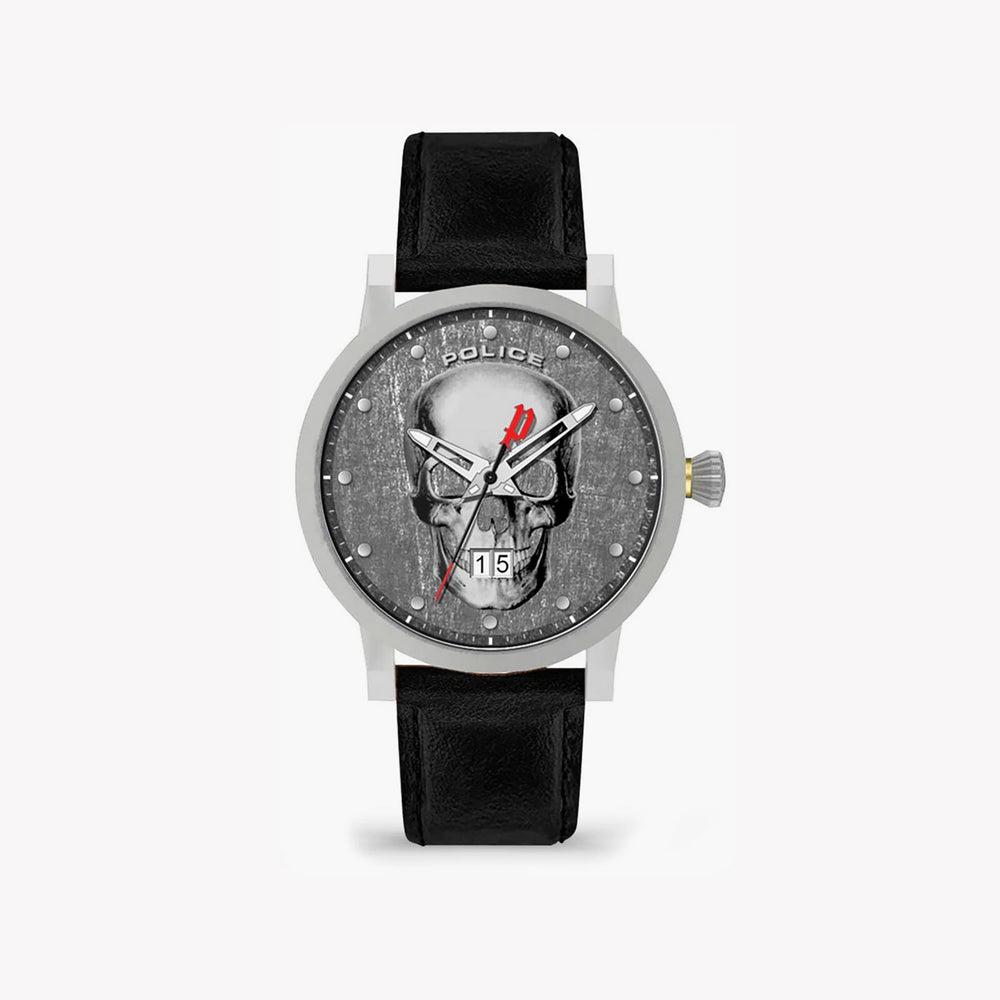 Police Men's Silver Stainless Steel, Black Leather | Pl15404js.57 by i-watch
