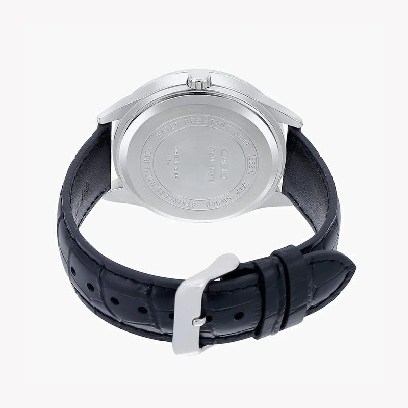 Casio Mtp-Sw340l-7avdf - Sporty Elegance With Leather Comfort Men's Watch In Silver & Black by i-watch