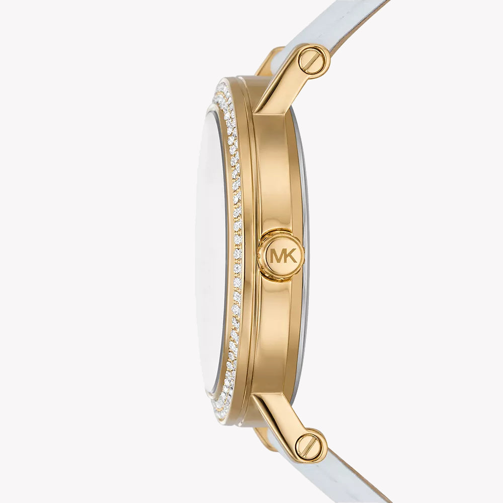 MICHAEL KORS MK2985 - ELEGANT GLOW - WOMEN'S GOLD & WHITE LEATHER TIMEPIECE-i-Watch-2