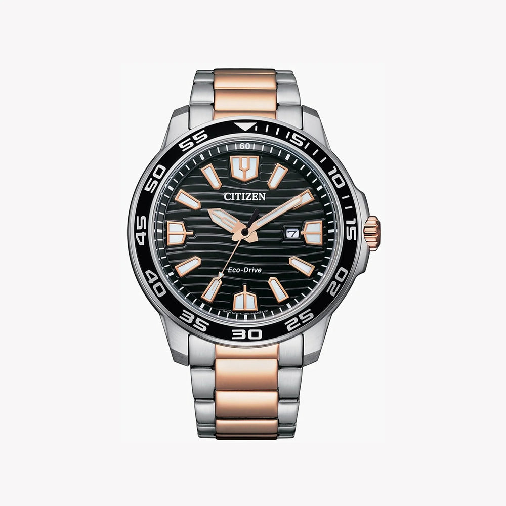 Citizen Men's Silver & Rose Gold Watch, Black Dial | Aw1524-84e by i-watch